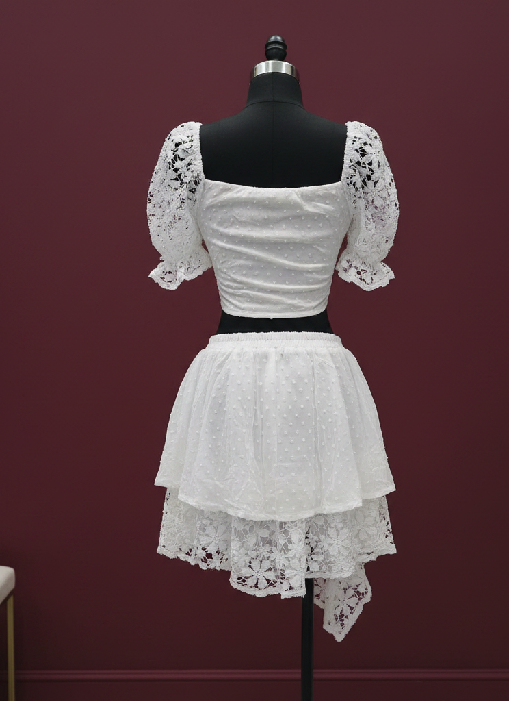 White Lace Tie Up Set - boutique display back - America 250 Limited Edition | CaySB