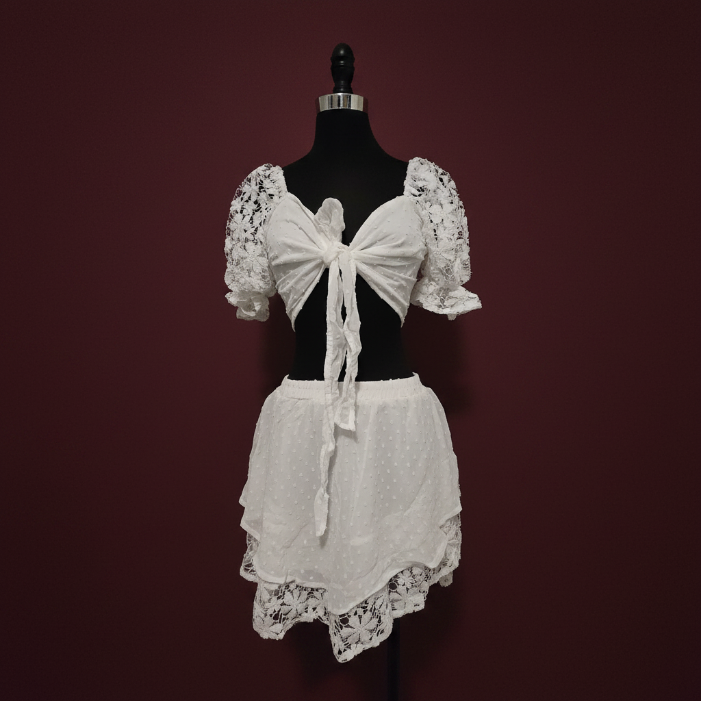 White Lace Tie Up Set - boutique display front - America 250 Limited Edition | CaySB
