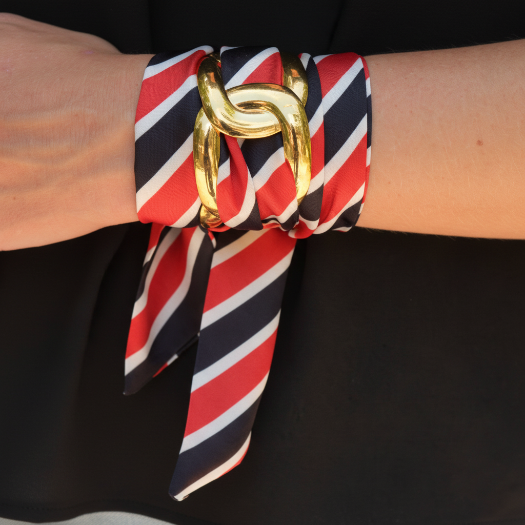 Closeup Striped Scarf Bracelet - Gold Hardware