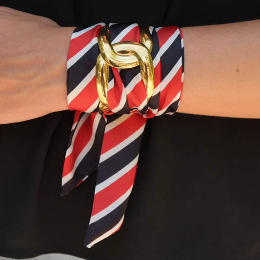 Closeup Striped Scarf Bracelet - Gold Hardware