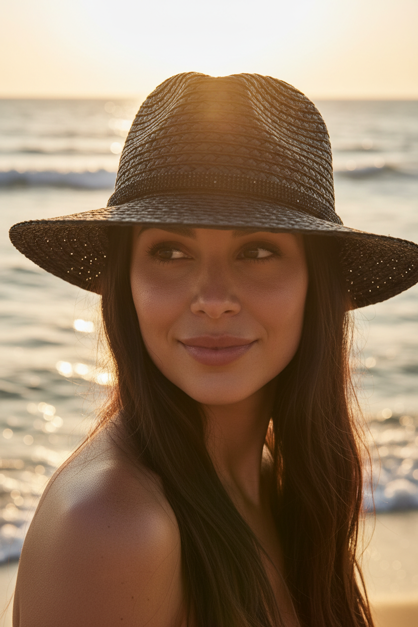 Straw Hat Black Modelo Beach