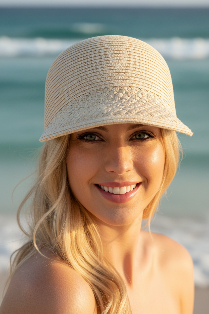 Straw Visor Modelo Beach Closeup
