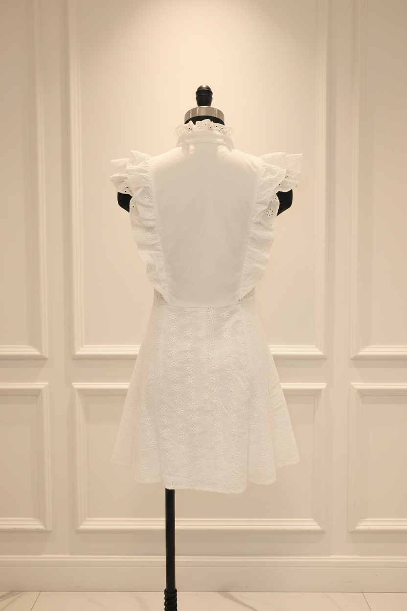 Vestido broderie blanco - maniquí trasero - interior elegante boutique