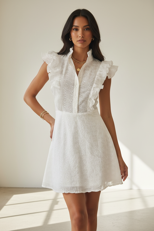 Vestido broderie blanco - modelo IA - frontal
