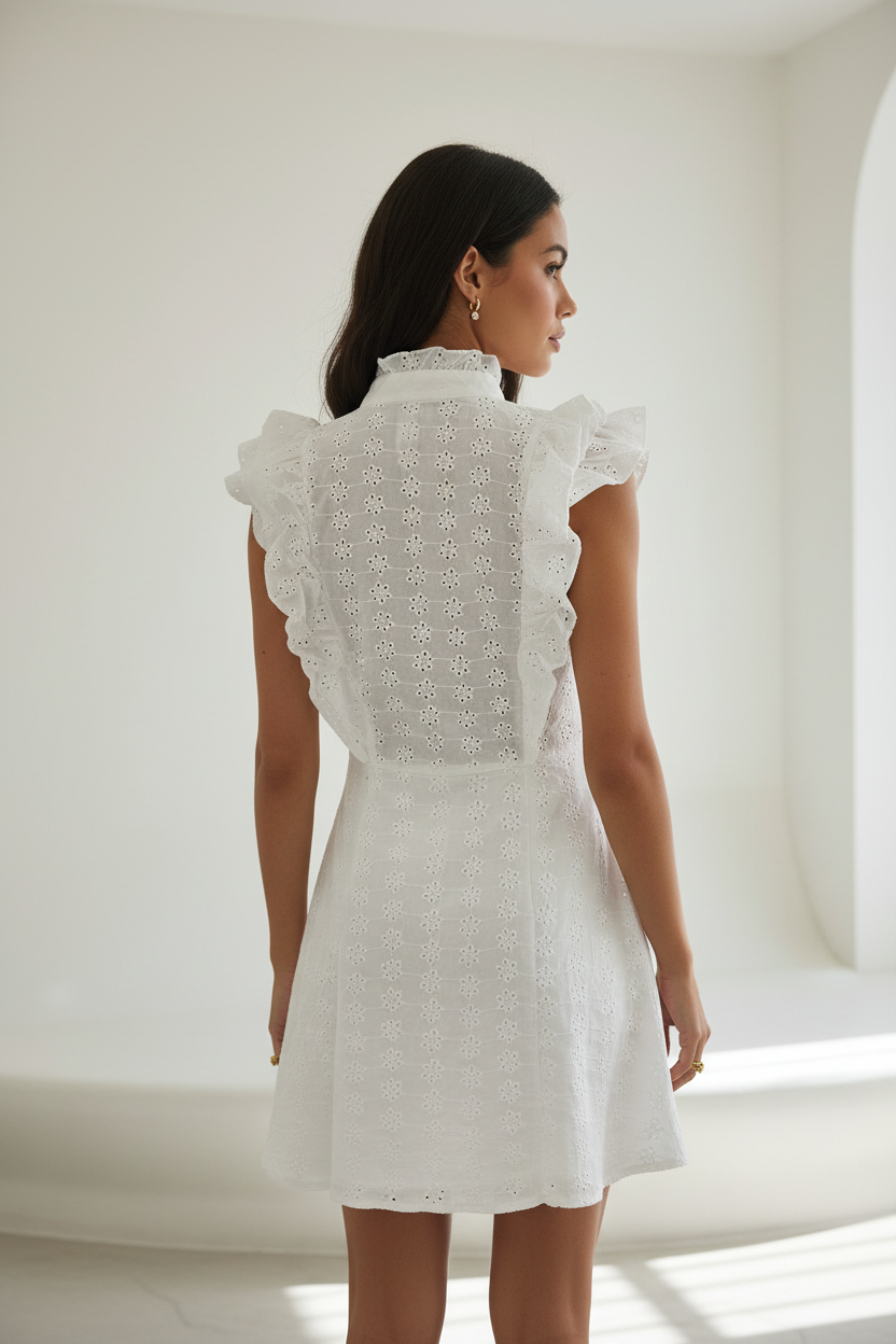 Vestido broderie blanco - modelo IA - trasera limpia sin cierre